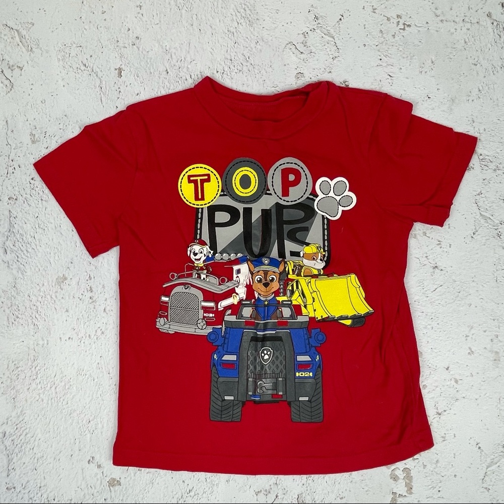 Nickelodeon Paw Patrol T-Shirt Red Chase Rubble Marshall Size 4